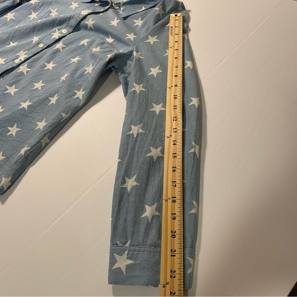 ModCloth Blue Cotton Chambray Star Print Long-Sleeve Button Shirt - Picture 12 of 15